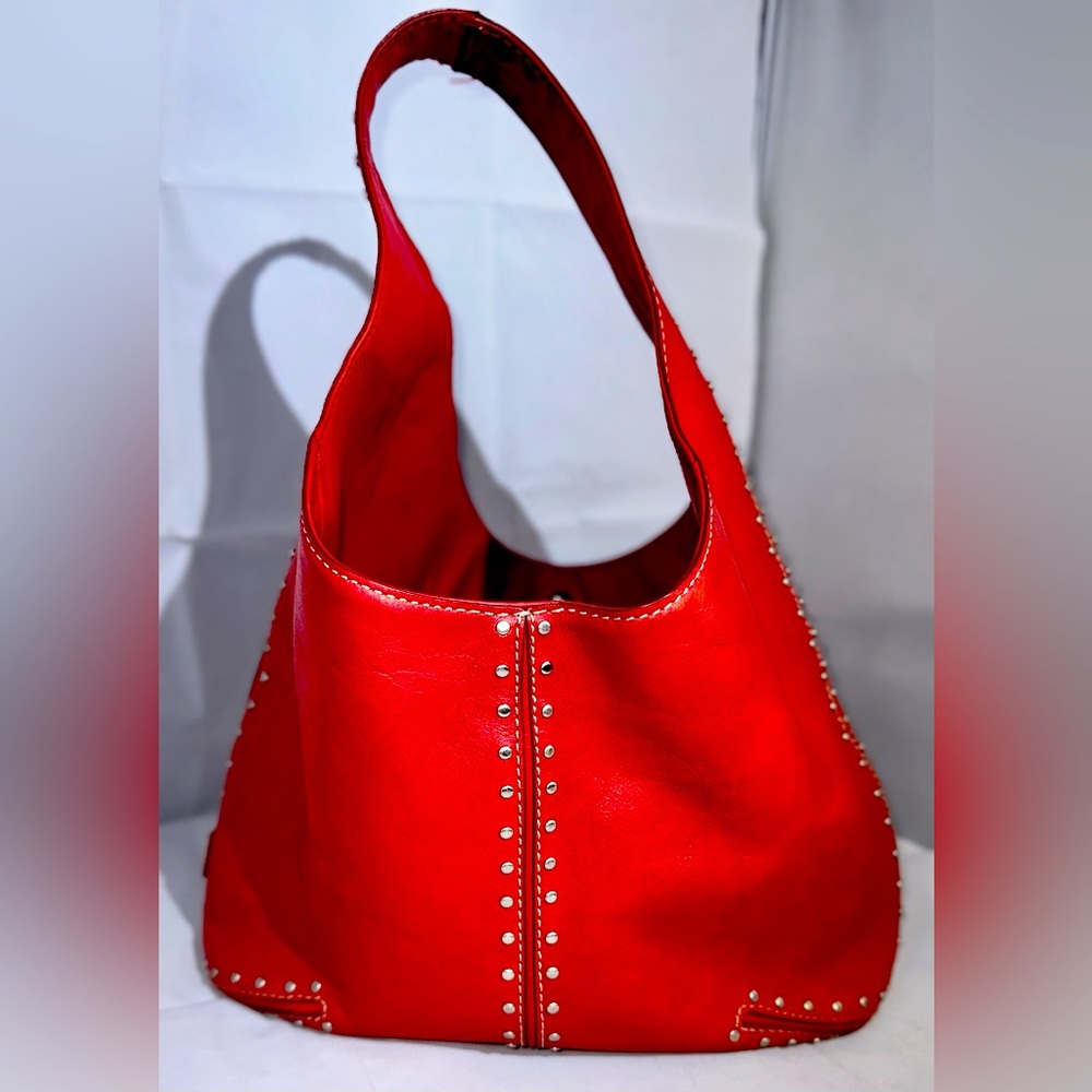 Michael Kors Black Studded Astor Hobo Bag Purse Red, B-0907